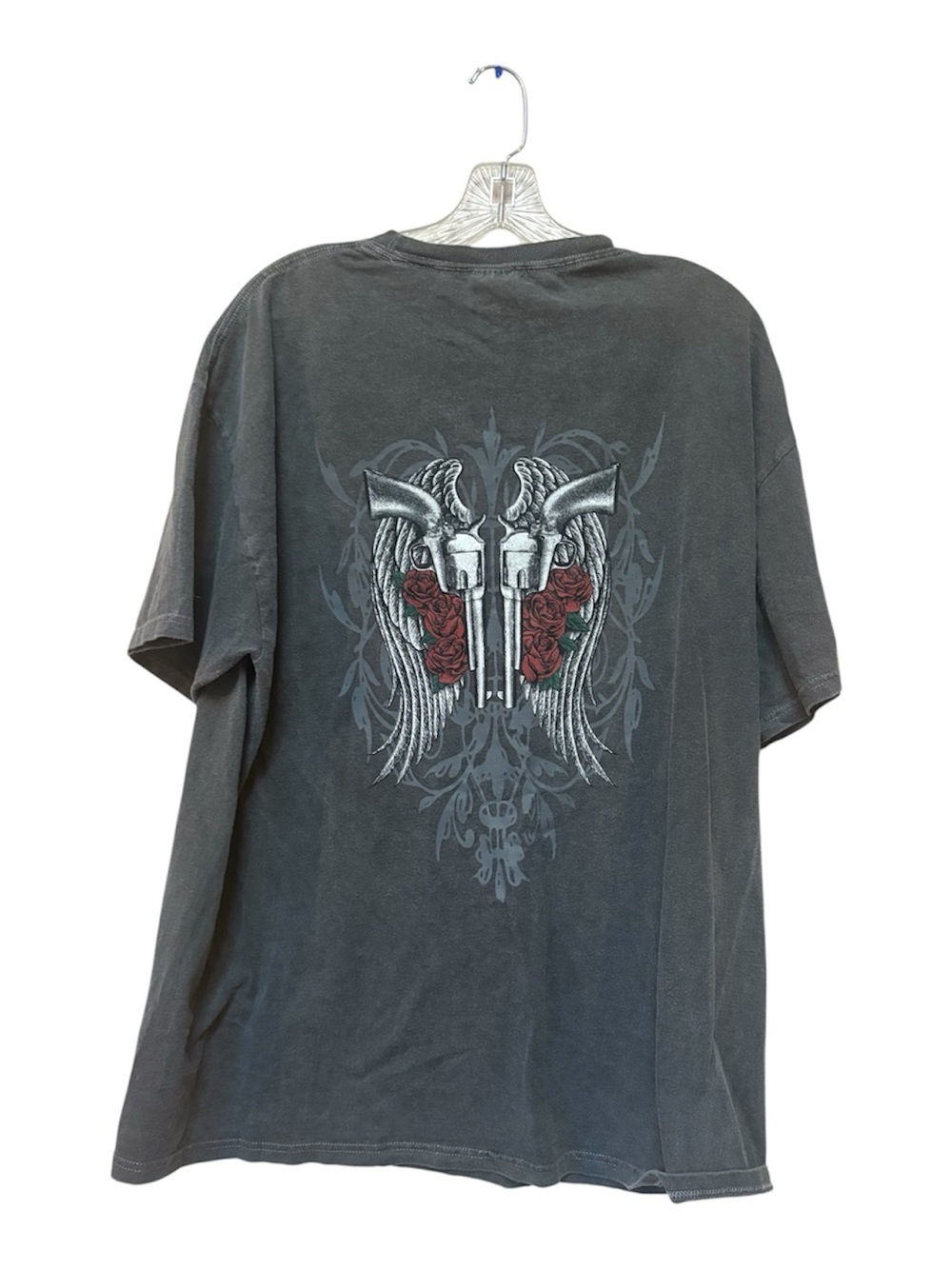 Retro Hanes Y2K Biker Western Goth Revolver Roses Graphic Tee XL Fit